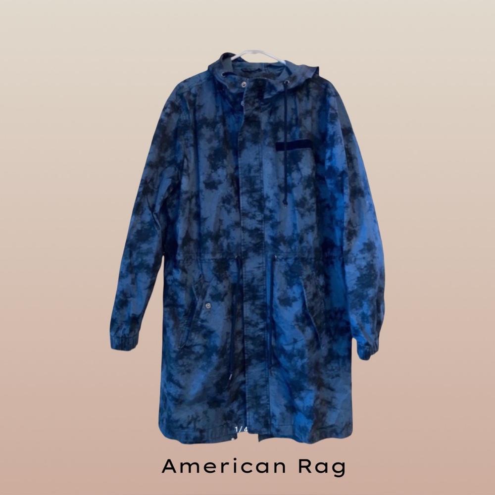 American Rag Men’s XL Blue Tie-Dye Hooded Jacket • Lightweight Windbreaker - Picture 2 of 7